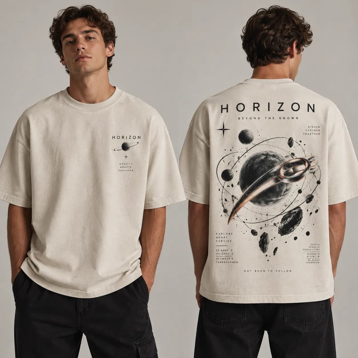 HORIZON campaign — oversized garment-washed heavyweight tee